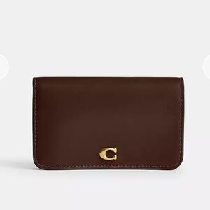 Essentials Calf Leather Card Holder with Gold Logo. NWT.